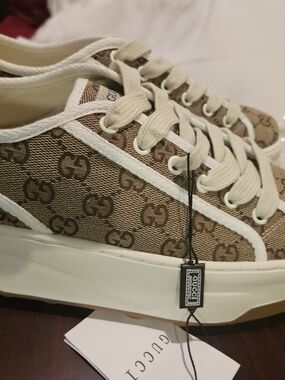Brown Monogram Canvas Low-Top Platform Sneakers with Cream Trim